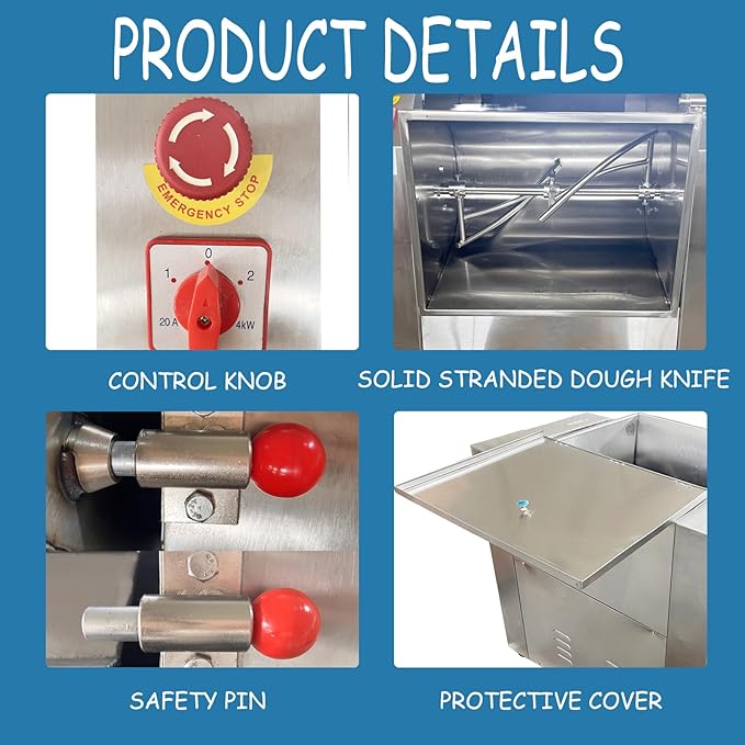 Commercial Dough Mixer 50KG/110LB, 3000W Heavy Duty Electric Flour Kneading Machine with Safety Stop-on-Open Lid & 90° Tilt Bucket, 110V for Restaurant Bakery