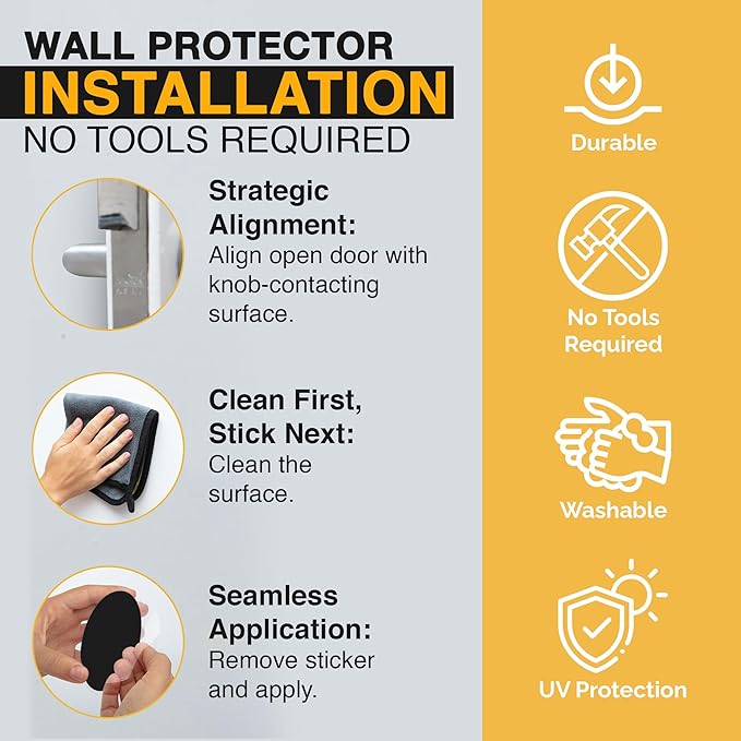 Ducki Wall Protectors - 4 Black Glass - Self Adhesive, Reusable Solution for Stopping Wall Damage & Noise from Doors, Refrigerator & More in Your Home & Office - Durable, Shock Absorbent, Discreet