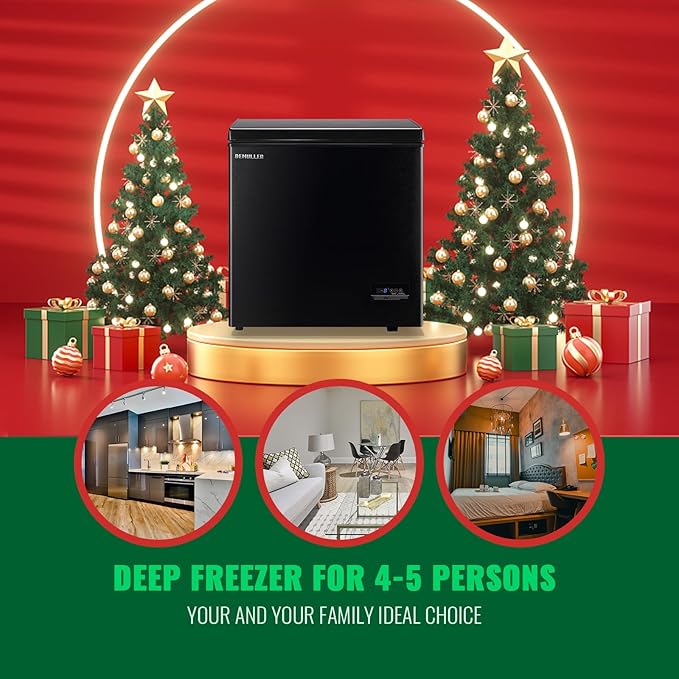 Chest Freezer 5.0Cubic Feet Deep Freezer Freestanding Freezers with 2 Removable Stainless Steel Basket, Mini Freezer Top Open Door Compact Freezer with Electronic Control 41℉ to -15℉BLACK