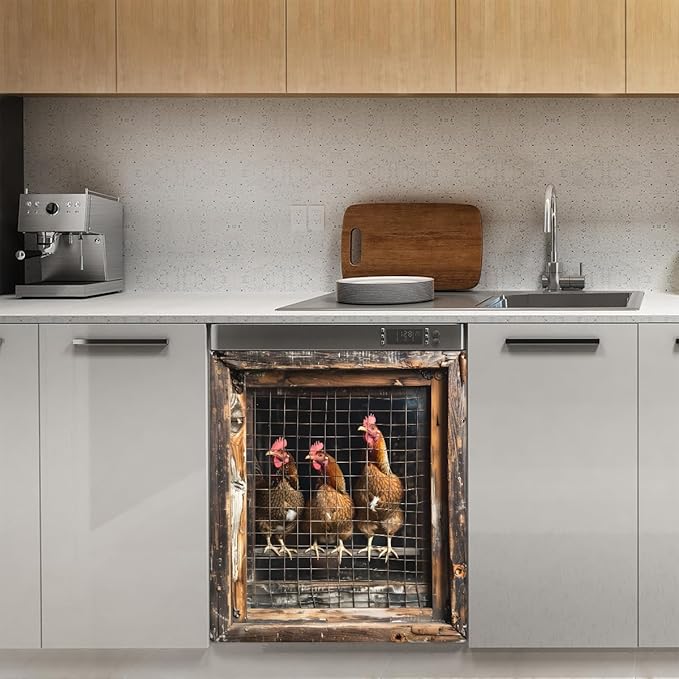 Animal Rooster Retro Dishwasher Magnet Cover Rooster Magnetic Dishwasher Decorative Cover Front Dishwasher Door Cover Reuseable Dishwasher Cover for Kitchen Refrigerator Home Appliances 23" X 26"