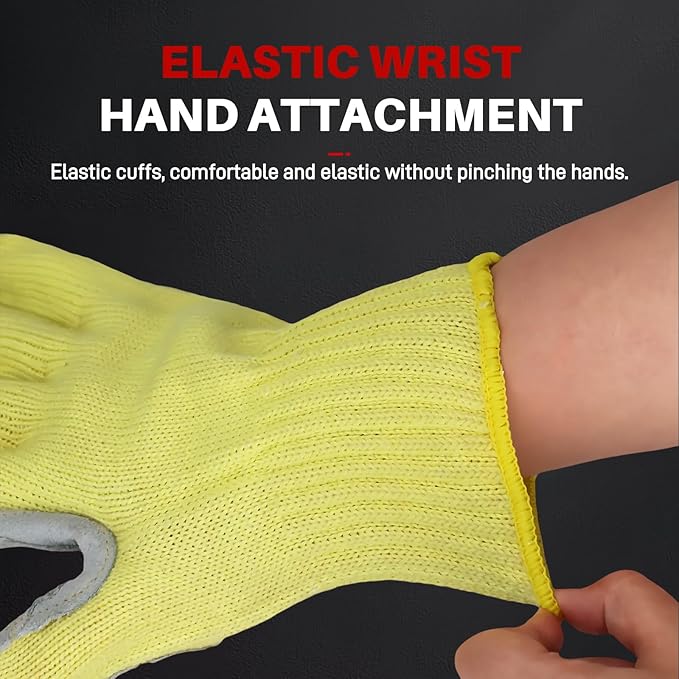 Heat Cut Resistant Gloves,Aramid leather Oven Gloves with Fingers,Heat Resistant Up to 550°F, Thick Knit Design- Grill Mitts for Men & Women(Aramid leather, Medium)