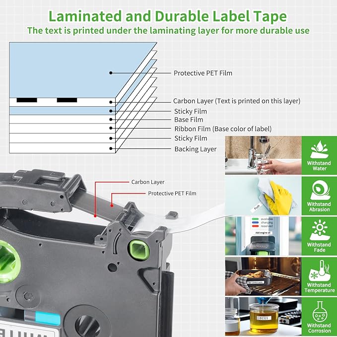 Labelife TZe-221 TZe221 Replacement for Brother P Touch Label Maker Tape 9mm TZe TZ Tape 9mm 0.35 Laminated White for Brother PT-D210 PT-D220 PT-D200 PT-H110 PT-D400 PT-D410, 3/8 Inch, 5-Pack