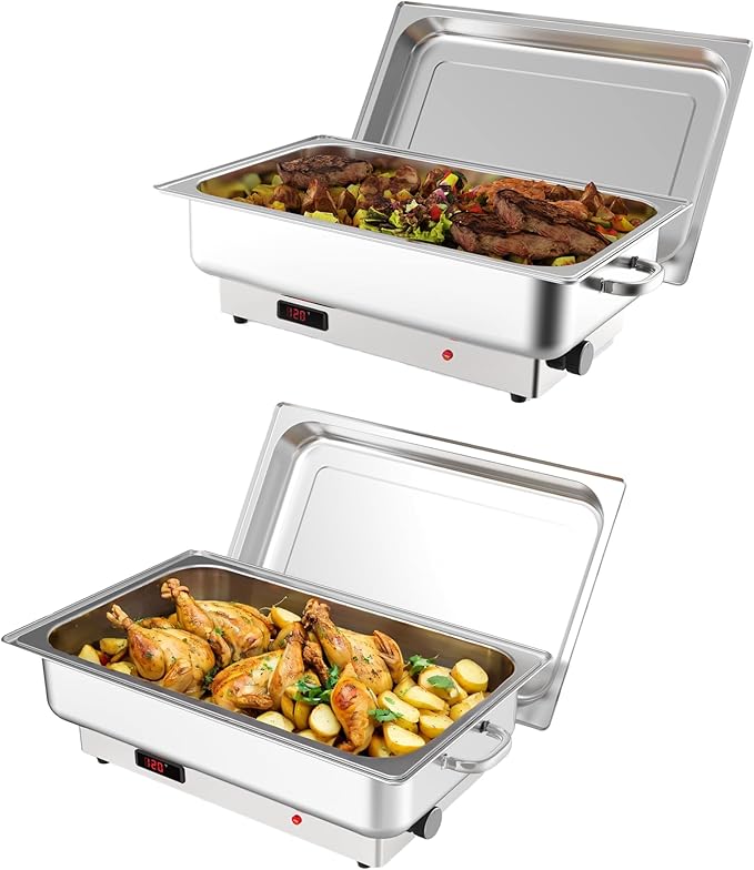2 PACK Electric Chafing Dish Buffet Set 9 QT Buffet Servers and Warmers Digital Display Temperature Warming Tray Stainless Steel Food Warmer for Parties Weddings Caterings