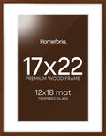 Homeforia 17x22 Picture Frame Brown, High End Dark Oak 17x22 Poster Wood Frame with Mat 12x18 for Photo, 17 x 22 Wooden Walnut Frame Matted to 12 x 18, 22x17 Frames, Tempered Glass, Wall Kit, Set of 1