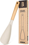 Cooking Spoon for Nonstick Cookwares, Great for Cooking and Serving Sturdy BPA-Free Matte Silicone, Wood Handle Spoon for Mixing, Scoop, and Scrape (KHAKI, 13.4 inch)