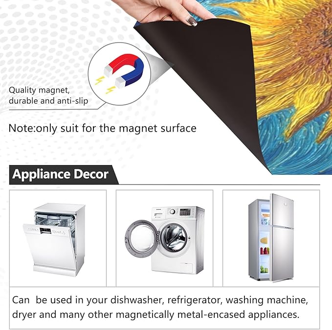 Starry Sunflowers Blue Dishwasher Magnet Cover Front Door Magnetic Dishwasher Cover Decorative Refrigerator Magnet Covers Dishwashers Magnetic Sticker for Home Kitchen Decor, 23" x 26"