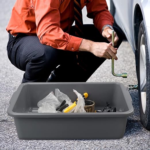 4-Pack 32 L Large Commercial Bus Tubs, Plastic Utility Bus Box, Gray