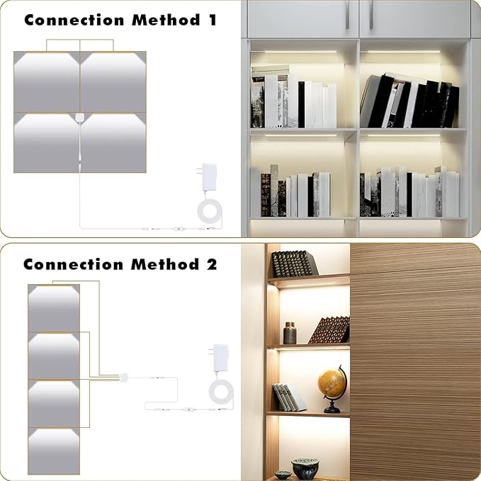 JUSJUBR Black LED Shelf Lights, Display Cabinet Lights with Memory Function, 4 Pack x12 Inch Display Lights for Shelves, LED Lights for Display Cases/Pantry/Closet, Natural White 4000K