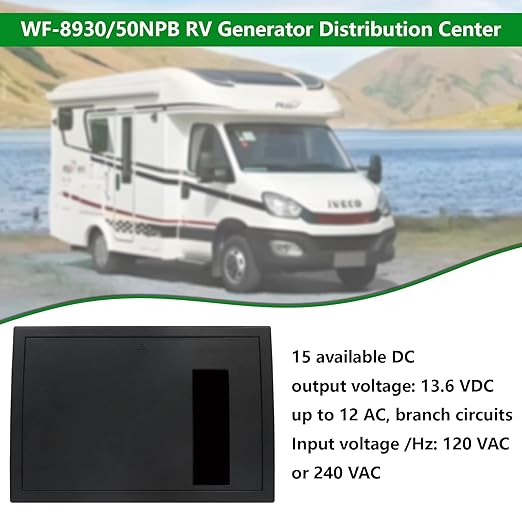 RV Electrical Panel Wf-8930/50NPB, 50 Amp AC Distribution Center, 27 Circuits, Plastic & Polycarbonate (PC) Material