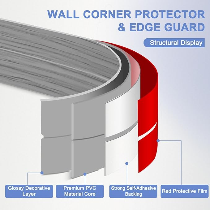Wall Corner Protector Moulding Trim Peel and Stick Wall Corner Guards Trim Flexible Self Adhesive Edge Protector Moulding, 0.8 in x 10 Ft, Light Gray Wood