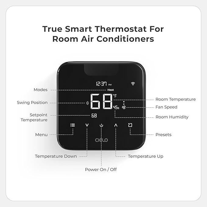 Breez Max | ENERGY STAR CERTIFIED Smart AC Controller | WiFi Thermostat for Mini-Split, Window, Portable ACs/Heat Pumps | AI-Based Tech | Free App, No Subscriptions | Alexa, Google, IFTTT etc. (Black)
