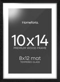 Homeforia 10x14 Picture Frame Black Wood, High End Oak 10x14 Poster Frames with Mat 8x12, 10 x 14 Wooden Frame Matted to 8 x 12 inch Photo, 14x10 Thin Hanging Frame, Tempered Glass, Wall Kit, Set of 1