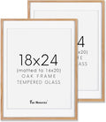 Fun Memories 18x24 Picture Frames, Oak Wood 18 x 24 Poster Frames Set of 2, 18x24 Frame Matted to 16x20, Rustic Wooden 18 x 24 Frame with Tempered Glass, Minimalist 18"x24" Art Frames, Oak Color