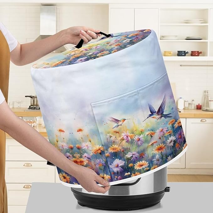 Flashideas Hummingbird Daisy Pressure Cooker Cover for Women Dust-proof Cover for Rice Cooker Air Fryer Kitchen Appliance Covers with Top Handle and Pocket Home Kitchen Decor Gifts for Friends