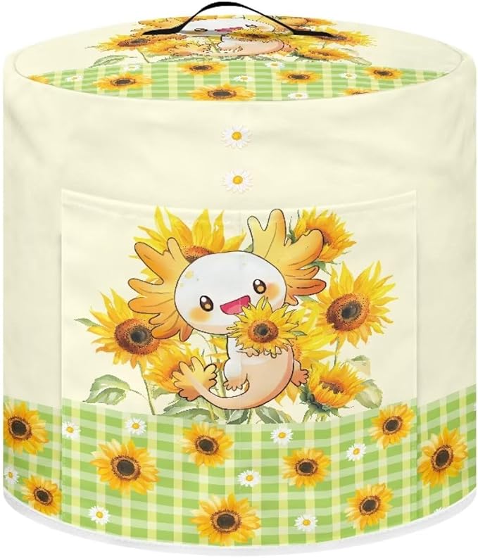 Xoenoiee Axolotl Daisy Sunflower Pattern Kitchen Appliance Dust Covers with Pockets, Electric Pressure Cooker Cover for 6qt Compatible with Crock Pot, Rice Cooker Cover, Medium