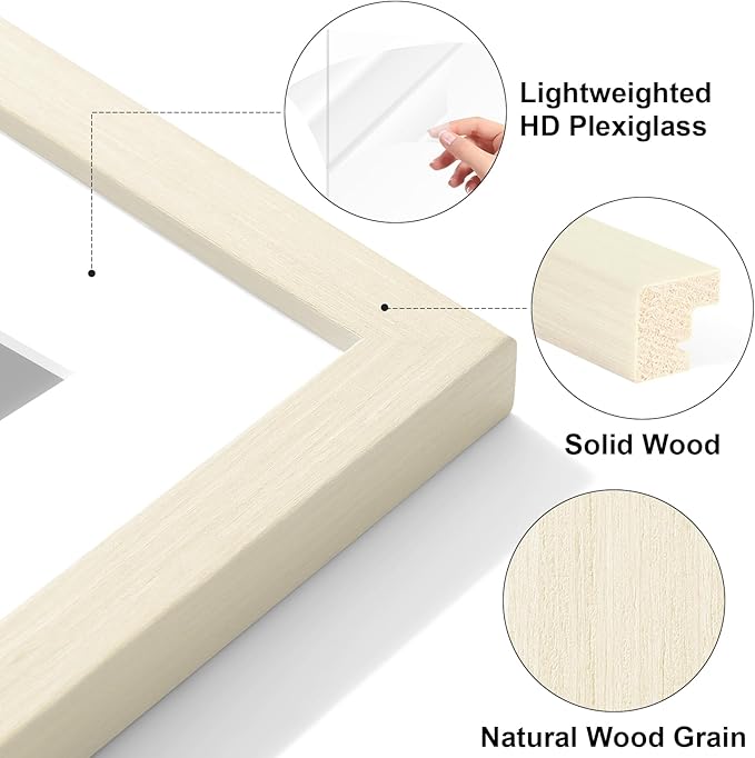 Vittanly 4x6 Picture Frame Set of 2, Solid Wood Frame for Wall or Tabletop, Display Photo 3.5x5 with Mat or 4x6 without Mat, White