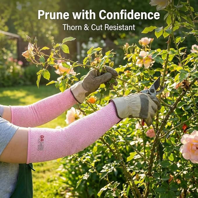 Arm Protectors For Thin Skin And Bruising, Cut Resistant Sleeves For Men Women, A5 Level Farmer Sleeve For Gardening (Grey & Pink, 2pairs, 11.8 In)