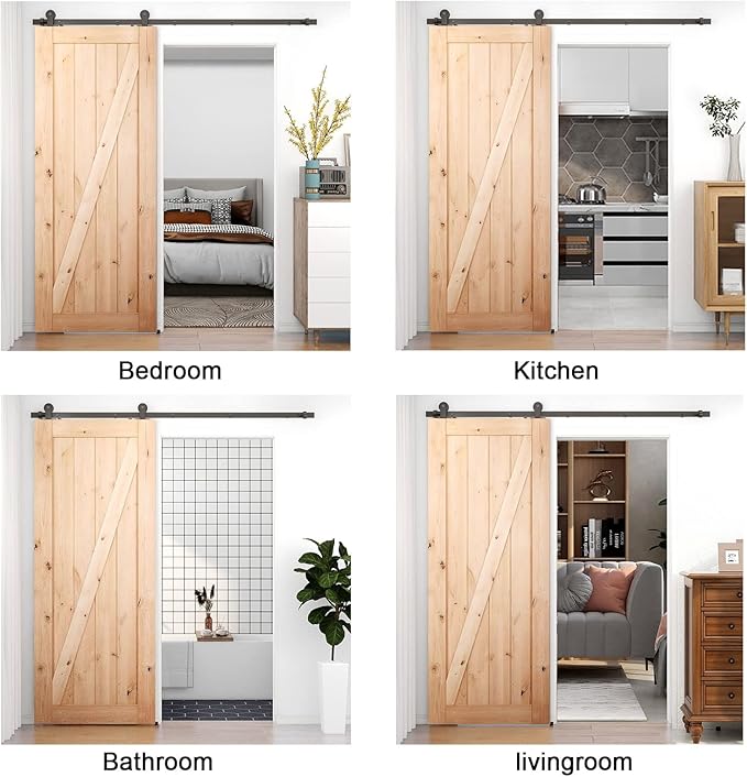 CCJH 8.2FT Sliding Barn Door Hardware Kit, Heavy Duty, Smoothly and Silently, Easy to Install, Fit 49.2" Width Single Door Panel, T-Shaped Style Black