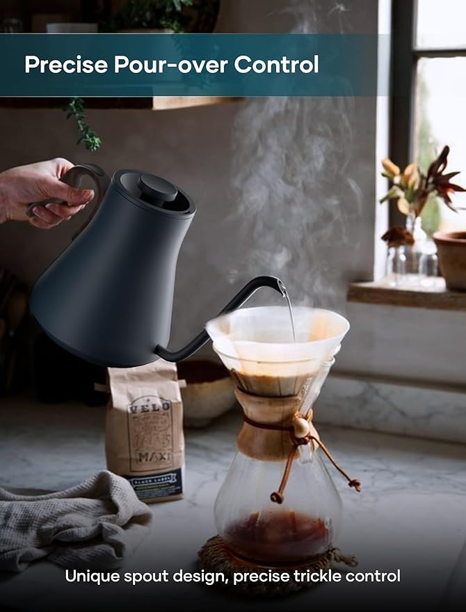 Electric Kettle, Gooseneck Electric Kettle, ±1℉ Precise Temperature Control, Stainless Steel Interior, Quick Heating for Pour Over Coffee, Tea & Boiling Water, 0.9L (Navy Blue)