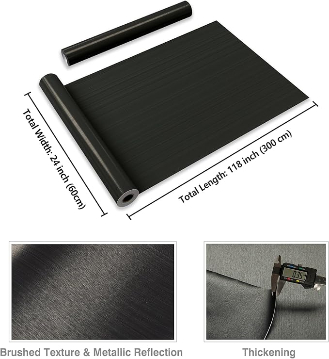 CRE8TIVE Bronze Black Stainless Steel Contact Paper Self Adhesive 24"x118" Wide Brushed Metallic Wallpaper Stick and Peel Rust Resistant Vinyl Roll for Kitchen Refrigerator Dishwasher Stove Appliances
