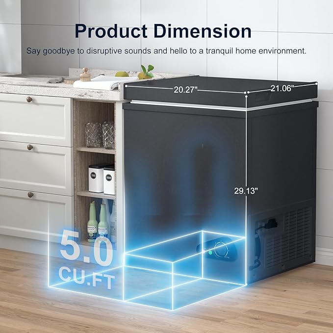 TABU 5.0 Cubic Feet Chest Freezer, Compact Freestanding Deep Freezer with 7 Level Adjustable Thermostat & Removable Basket,Top Opening, Low Noise(Black, 5.0 Cu.Ft.)