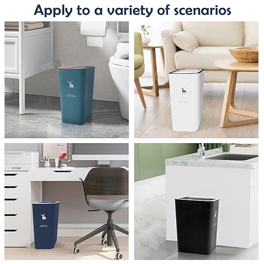 XPIY Trash Can with Lid, 2 Pack 4 Gallons/15 Liters Garbage Can with Press Top, Small Trash Can Dog Proof, Plastic Trash Bin, Waste Basket for Bathroom|Kitchen|Bedroom|Office (2, Blue)