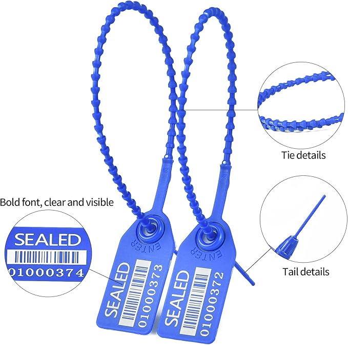 500 Blue Plastic Barcode Seals, Numberd Plastic Tamper Seals Security Tags, Pull-Tite Safety Zip Ties, Tamper Proof Tags Plasic Locks for Fire Extinguishers