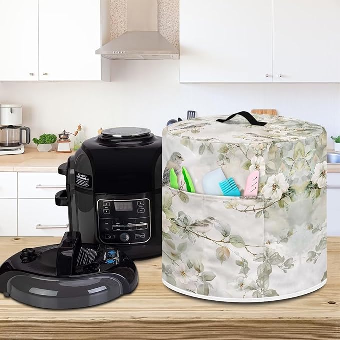 Flashideas Floral Dust Cover for 8 Quart Instant Pot and Extra Accessories, Dust Proof Easy to Clean Pressure Cooker Cover Electric Appliance Cover Air Fryer Accessories with Pocket