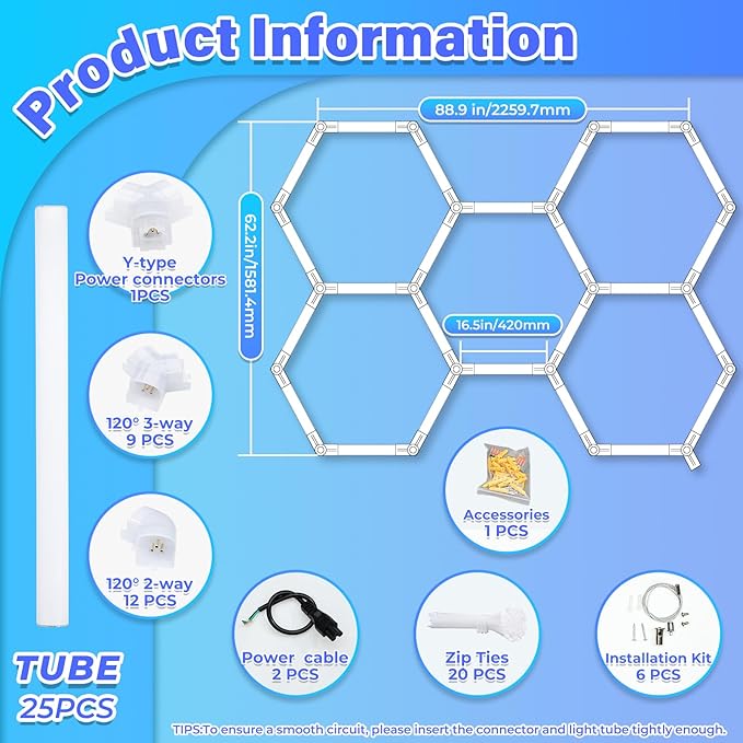 Hexagon Garage Lights - 3 Level Dimmable Hexagon Lights, Upgraded Brightness LED 192W ,6500K 25650LM Honeycomb light for Shop, Garage, Car Detailing,Workshop, Basement,Gym, Barber