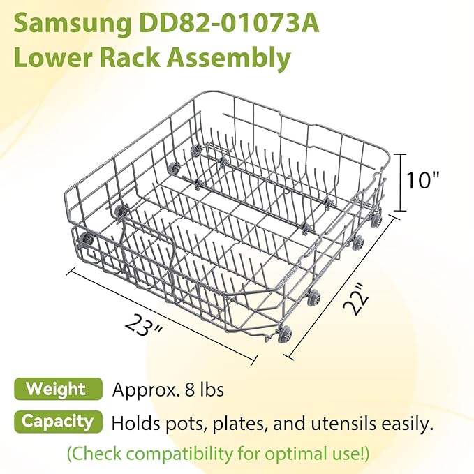【𝟮𝟬𝟮𝟲 𝙐𝙥𝙜𝙧𝙖𝙙𝙚𝙙】 DD82-01073A Dishwasher Lower Dishrack (23 * 22 * 10in) Assembly - Fit For Samsung Dishwasher Dishrack Parts DW80R5061,DW80R5060,DW80K7050UG,DW80K5050US Series