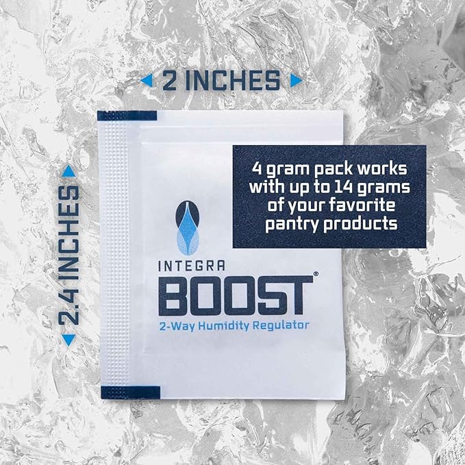 Integra Boost 55% RH Level - 4 Gram Size - Two-Way Humidity Control Pack - Incl. Replacement Indicator Cards - Food Storage & Herbs Moisture Balancer for Up to 1/2 oz (Pack of 20)