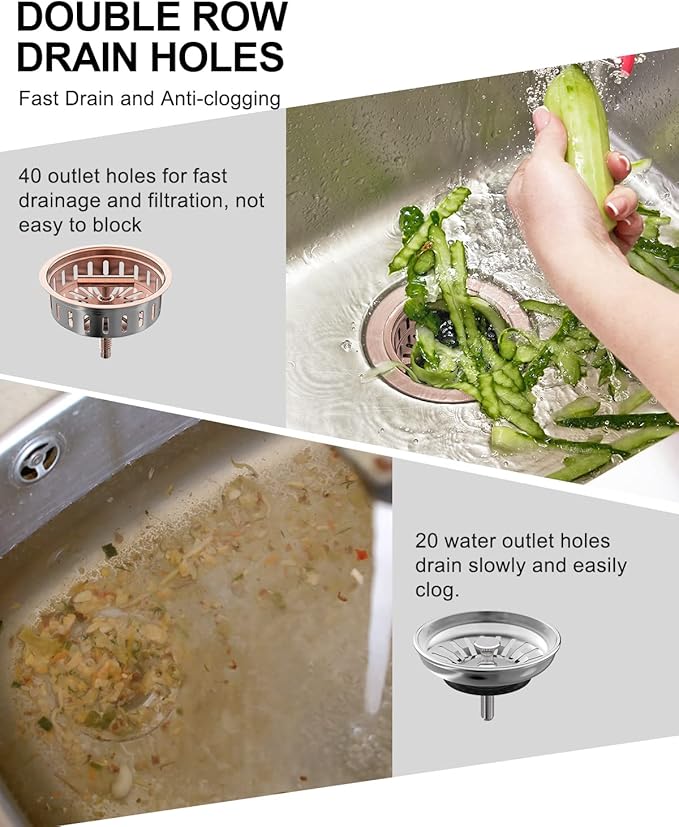 BOTEMY B9171 Copper Kitchen Sink Drain Kit 3 1/2 Sink Strainer for Kitchen Sink with Stainless Steel Strainer Stopper Drain Assembly Basket Strainer Fit Standard Sink Drain Hole(Antique Copper)