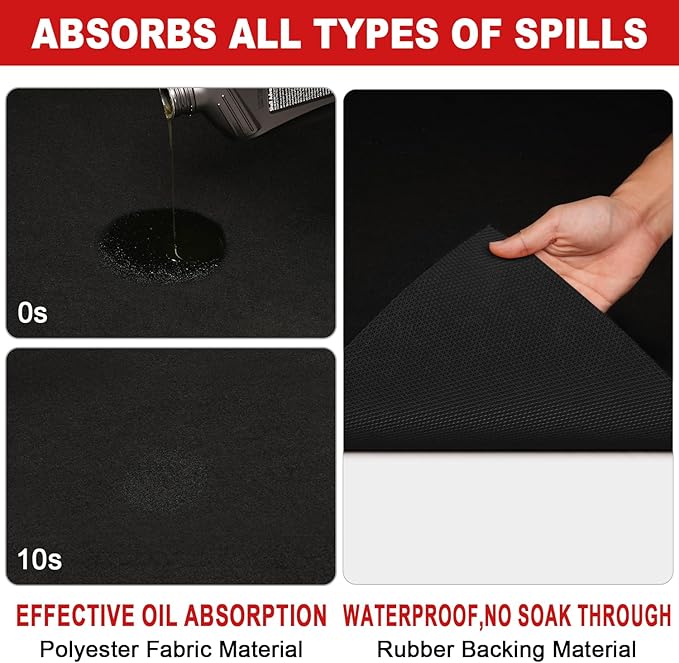 20' x 7'4" Garage Floor Mats - All-Weather Garage Floor Mats for Under Car, Absorbent Oil Spill Mat, Anti-Slip Garage Carpet, Reusable Garage Mats with Waterproof Backing, Garage Car Mat & Floor Rug