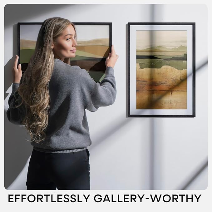 Homeforia 12x15 Black Wood Picture Frame, High End Oak 12x15 Poster Frames with Mat 9x12 Print, 12 x 15 Black Wooden Frame Matted to 9 by 12 Photo, 15x12 Thin Frame, Tempered Glass, Wall Kit, Set of 1