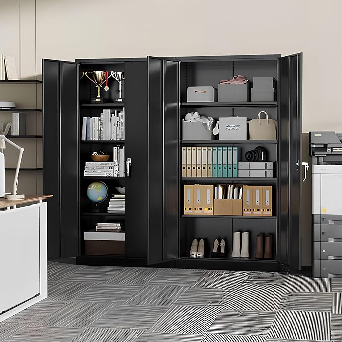 Crownland 72" Lockable Metal Storage Cabinet, Garage Storage Cabinets, High Office Cabinet with Adjustable Shelves for Home Office, Pantry,Garage, File(Balck)