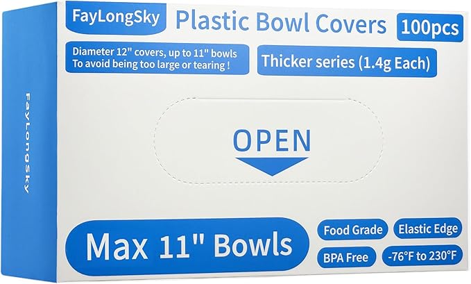 100 Boxed Bowl Covers Bread Proofing Plastic Wrap for Food Shower Caps for Sourdough Bread Baking Rising Elastic Reusable BPA Free Food Grade (Diameter 12")