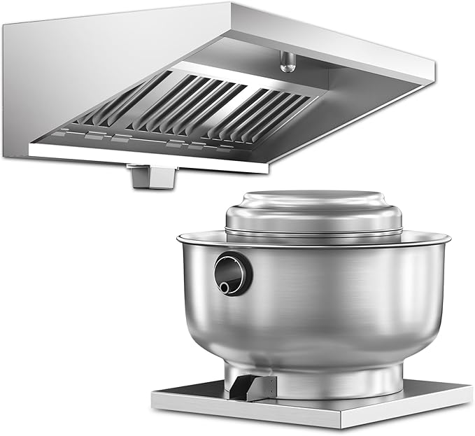 Food Truck Low Profile Exhaust Hood System Includes a 6FT Stainless Steel Commercial Exhaust Hood and an 0.5HP Restaurant Canopy Hood Grease Rated Exhaust Fan