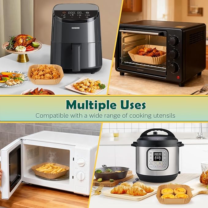 BYKITCHEN Small Air Fryer Liners for 1 to 3 QT Airfryer, Set of 200, 5.5in Mini Air Fryer Parchment Paper, Compatible with CHEFMAN 2 Quart, Cosori 2.1QT, Dash 2.6Qt, Instant Pot Vortex 2QT Airfryer