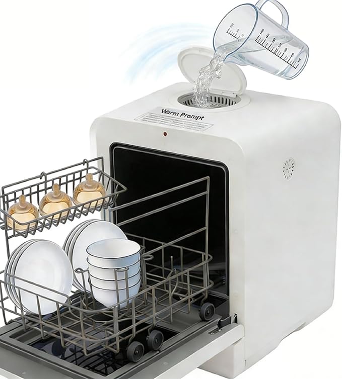 Portable Dishwasher Countertop, Compact Dishwasher 4L Built-In Water Tank & Inlet Hose, 5 Wash Programs, 162℉ Disinfect & Drying, 360° Dual Spray for Apartments, Dorms, Rvs, No Hookup Needed