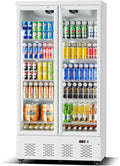 30.5 Cu.Ft White Commercial Refrigerators 2 Glass Door Commercial Beverage Refrigerators Upright Display Cooler with Soft LED Light and 10 Adjustable Shelves for Restaurant Grocery Stores Home