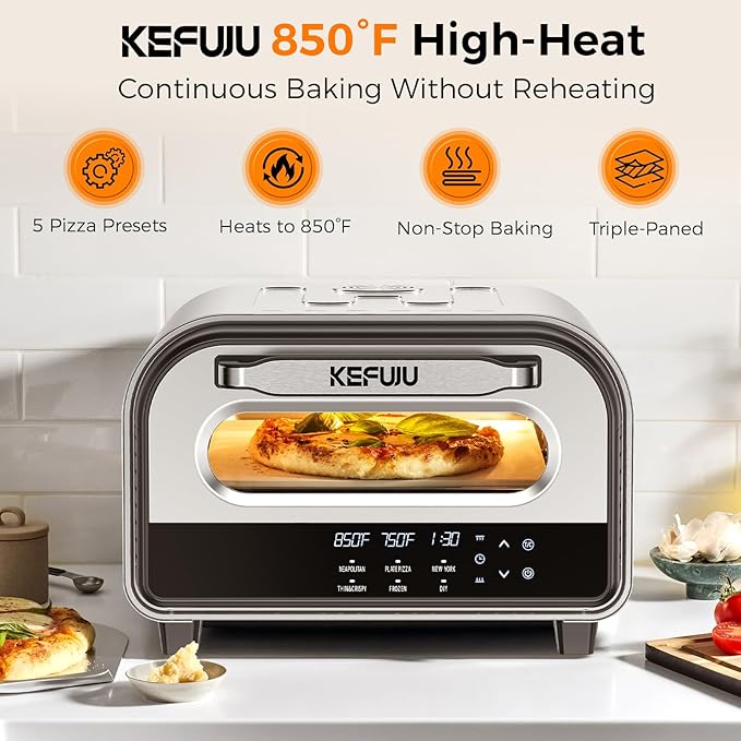 Pizza Oven Indoor,pizza maker,Makes 12 Inch Pizzas in 90s at 850°F,Countertop Electric Pizza Oven with Continuous Baking Without Reheating,Pizza Cooker with 6 Preset Modes,Pizza Stone&Peel Included
