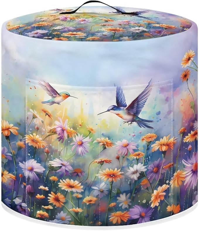 Xoenoiee Hummingbird Beautiful Floral Print Pressure Cooker Cover Kitchen Appliance Dust Cover with Pockets Compatible with Rice Cooker Air Fryer Slow Cooker, for 8 Qt Pot