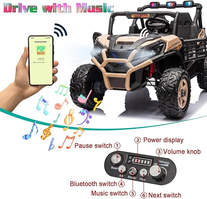 24V 2 Seater Kids Ride On UTV, Battery Powered Electric Car with Remote Control, 4WD Ride On Truck, Side by Side Ride On Car with Bluetooth, Sand Yellow