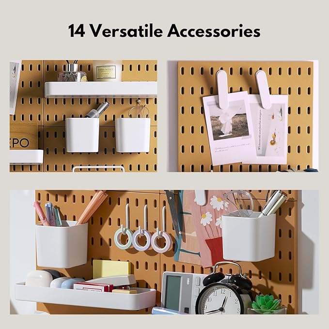 Keepo Pegboard Combination Kit, Pegboards and Accessories Modular Hanging for Wall Organizer, Crafts Organization, Ornaments Display, Nursery Storage, Peg Board (Tan Brown, 22″×22″)