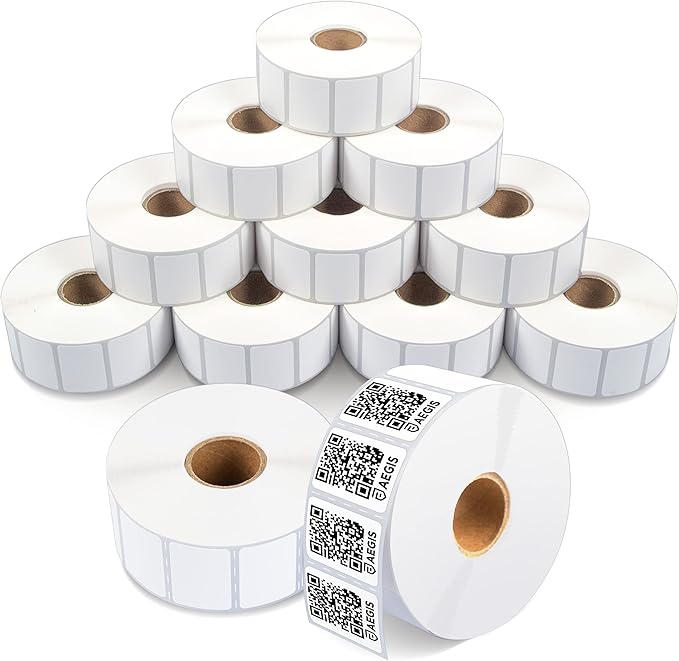 Aegis Adhesives - 1.2" X 0.85" Direct Thermal Labels (12 Rolls, 1500 Labels/Roll) Multipurpose Return Address, QR Barcodes - Perforated, Compatible with Zebra Desktop Printers - NOT Rollo Compatible