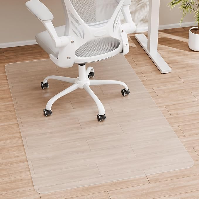 Office Chair Mat for Hardwood Floor, 55” x 35” Crystal Clear Hard Floor Chair Mat, Transparent Floor Protector Mat Flat Without Curling