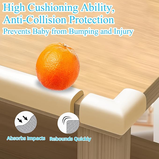 Baby Proofing Edge & Corner Protectors, White Foam L-Shape Self-Adhesive Bumper Strip + 4Corner Guards, Wall & Furniture Safety Bumpers for Nursery, Kitchen, Fireplace, Table, Desk