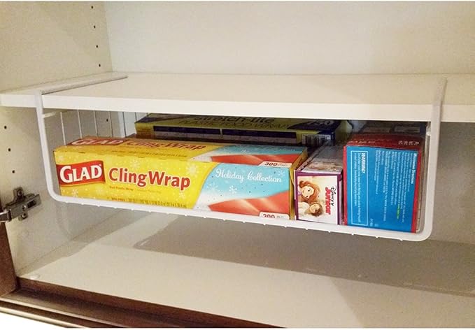 Modern Home Under Shelf Wire Storage Baskets – Hanging Organizer Rack for Cabinet, Pantry, or Closet – White Metal Basket for Kitchen, Towels, or Office – No Tools Required (Set of 4 19")