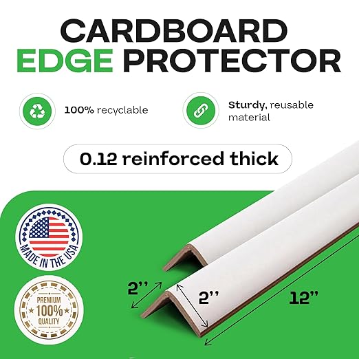 IDL Packaging Cardboard Edge Protector 2" x 2" x 12", Pack of 50 – White Kraft Cardboard Corner Protectors for Shipping – V-Board Reinforced Pallet Edge Protector – Eliminates Shifting of Packaging