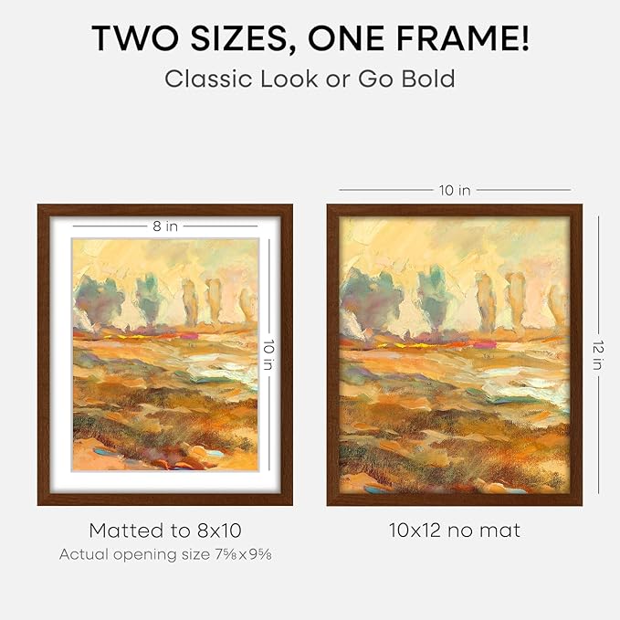 Homeforia 10x12 Brown Picture Frame, High End Dark Oak 10x12 Walnut Poster Frame with Mat 8x10, 10 x 12 Wooden Frame Matted to 8 by 10 inch Photo, 12x10 Thin Frames, Tempered Glass, Wall Kit, Set of 1